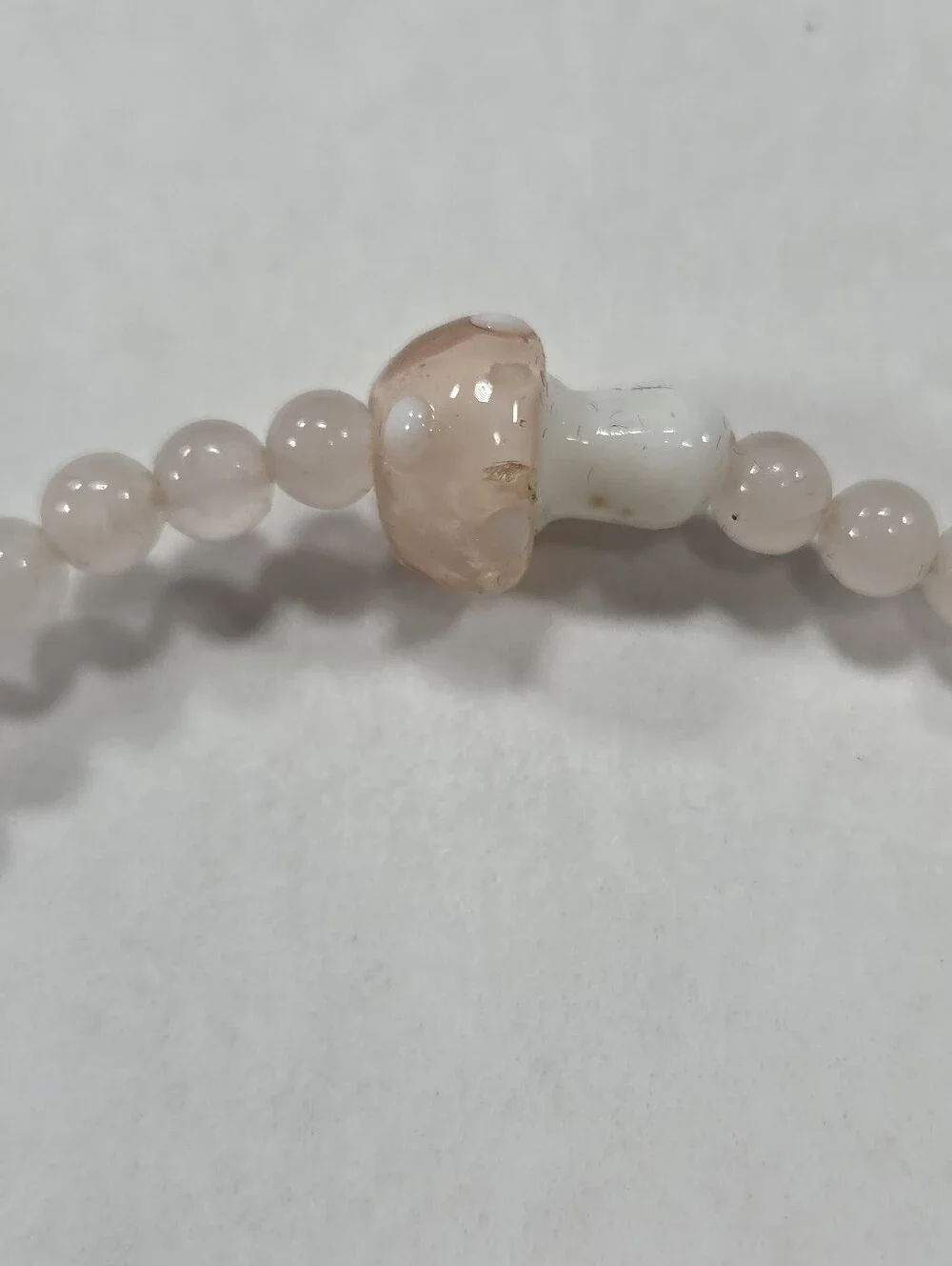 🆕️ NOGU Rose Quartz Silver Firefly Glass Mushroom Gemstone Bracelet